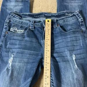 TuffRider Y2K Cowgirl Tuff Co Fearless Distressed Barbed Wire Jeans Medium Wash JSFRLS W27 thumbnail 2