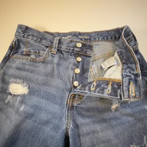 Old Navy High Rise Slouchy Straight Distressed Crop Jeans Blue Button Fly Size 4 thumbnail 8