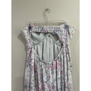 Hollister Floral Strapless Maxi Dress Pink Purple XL Sweetheart Slit Smocked thumbnail 5