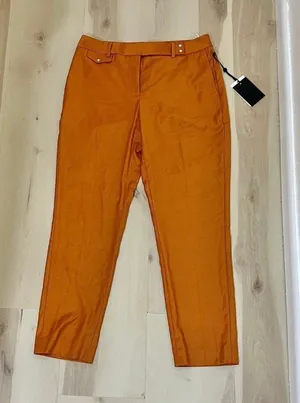 DKNY NWT Women Small Orange Flat Front Poly Rayon Trouser Pants Minimalist Chic thumbnail 1