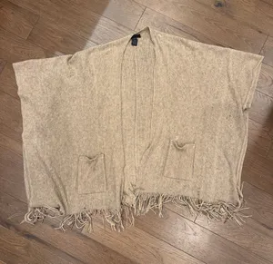 Steve Madden Open Front Ribbed Knit Poncho Beige One Size - C19-108 thumbnail 1