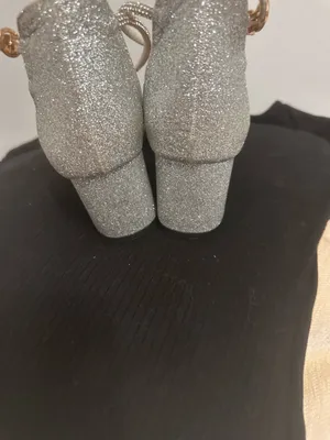 Sugar Everett Silver Glitter Rhinestone Ankle Strap Block Heels thumbnail 2
