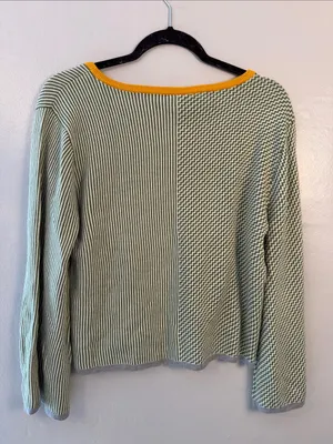 dolan Light Green Striped Long-Sleeve Knit Top with Yellow Trim size medium thumbnail 6
