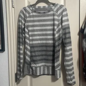 Lululemon Race Your‎ Pace Long Sleeve Marshmallow Stripe Heathered Athleisure thumbnail 3
