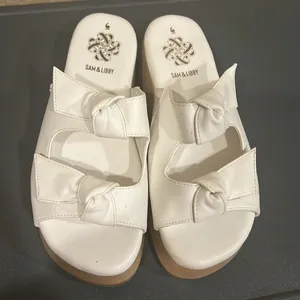 Sam & Libby Indie White Platform Sandals Chunky 90s Y2K Wood Wedge 6 thumbnail 11