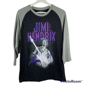 Rockin Artwork Large Jimi Hendrix Raglan Baseball Tee Grey Speckled Rock Graphic thumbnail 2