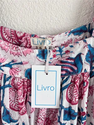 NWT Livro Women's Floral Print Tiered Maxi Dress Flutter Sleeves Pink Blue thumbnail 2