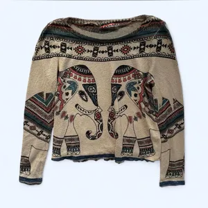 Gaze Boho Elephant Knit Long Sleeve Top Size Medium Southwestern Festival thumbnail 1