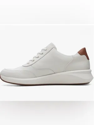 Clarks Women's White Leather Sneakers with Gold Zip and Brown Accents Size 8.5 thumbnail 6