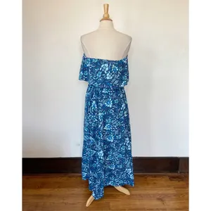 Japna Blue Floral Strapless Ruffle Elastic Waist Maxi Dress thumbnail 2