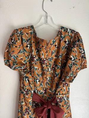 Timeless London 50's Caramel Brown Tropical Leaf Print Short Sleeve Pinup Dress thumbnail 7