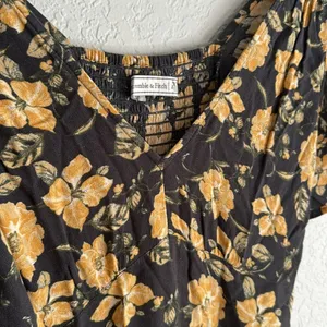Abercrombie & Fitch Mini Dress Floral Grey Gold Smocked Boho Fall Fairy Y2K thumbnail 4