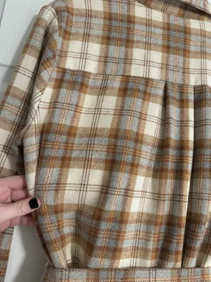 Lulus Plaid Behavior Ivory and Brown Plaid Long Sleeve Mini Dress thumbnail 9