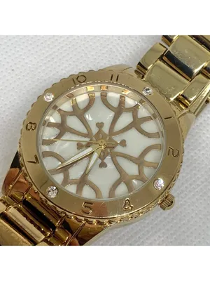 Women’s gold tone watch 38mm round quartz analog mop dial size 7” running thumbnail 2