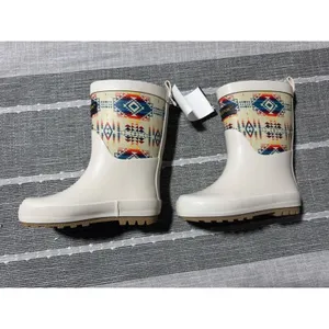 Pendleton Kids Rain Boots Western Navajo Print White Rubber Size 7 8 thumbnail 4