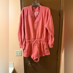 Free People Movement Intercept Romper in Hibiscus Pink thumbnail 4