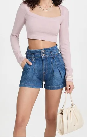 Veronica Beard Jaylen Denim High Waisted Shorts in Waterfall Wash Size 28 Boho thumbnail 1