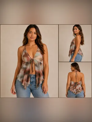 NWT Frankee & Skylarr S Sheer Mesh Tie Dye Halter Babydoll Handkerchief Top Y2K thumbnail 2