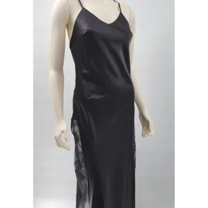 HHQ Maxi Slip Dress Size M Black Satin Lace Trim Spaghetti Strap Sexy NWT thumbnail 12