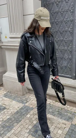 ZARA jacket biker faux leather cropped coat thumbnail 2