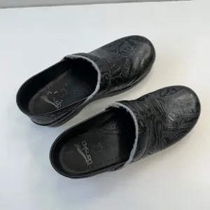 Dansko Leather Clogs Embossed Slip‎ On Comfort Shoes Black Womens Size 6 thumbnail 5
