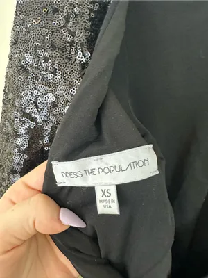DRESS THE POPULATION Kelly Black Sequin Mini Dress Zipper Back Size XS thumbnail 5