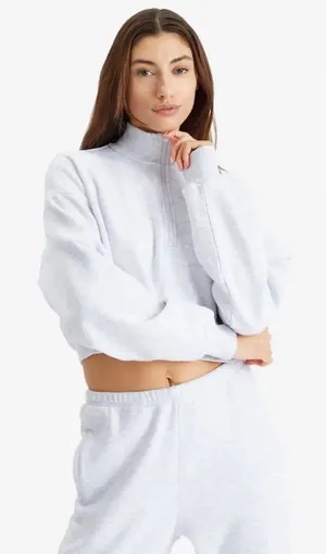 SKIMS NWT Cotton Fleece Cropped Half Zip Pullover Sweatshirt Light Gray Size XL thumbnail 1