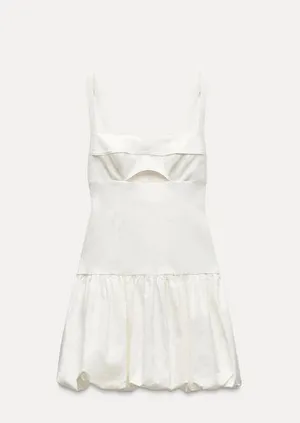 Zara mini dress balloon cut out Elegant off White Sleeveless Dress thumbnail 8