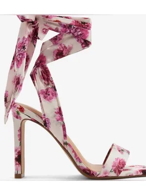 NWT Express Vibrant Pink and White Retro Floral High Heel Sandals size 7.5 thumbnail 4