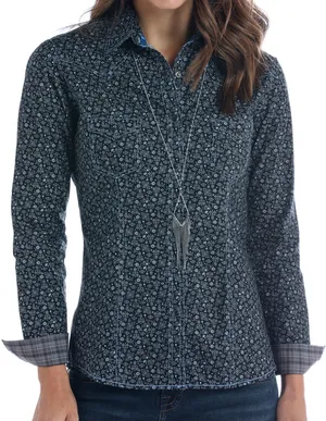 Panhandle Rough Stock Bluse Cape Coral Button Down Pearl Snap Geometric Blue S thumbnail 1