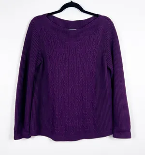Tommy Hilfiger Womens Boat Neck Cable Knit Sweater‎ Purple Plum Sz M thumbnail 1