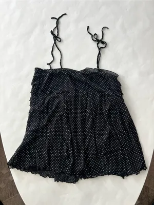 Vintage Y2K Black White Polka Dot Square Neck Cami Ruffle Tank Top XS / S thumbnail 3