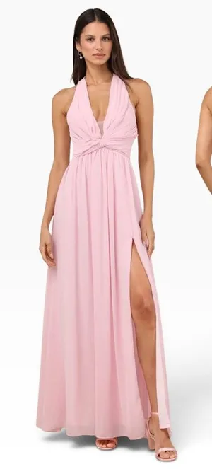 Lulus Marilina Light Pink Pleated Twist-Front Maxi Dress size S NWT thumbnail 1