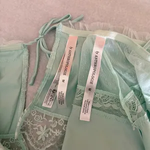 ANTHROPOLOGIE Two Piece Set Crop Lace Ruffle Cami Short Mint Green Lacey Medium thumbnail 11