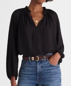 Madewell Long-Sleeve Tie-Neck Top Blouse Jet Black NY328 Womens‎ Small NWT thumbnail 1