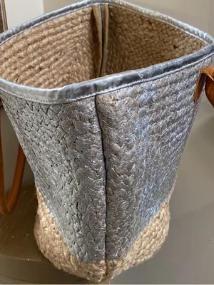 Metallic Silver & Natural Jute Tote with Tan Handles thumbnail 6