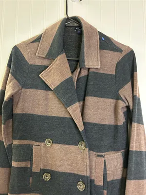 Splendid Black/Brown Stripe Lightweight Terry Knit Peacoat Size Small thumbnail 5