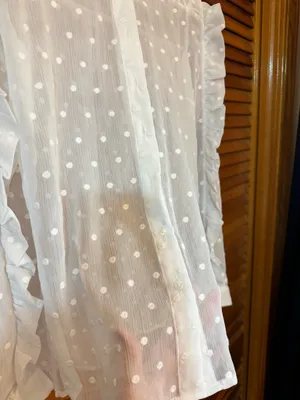Express sheer white polka dot button up blouse thumbnail 3