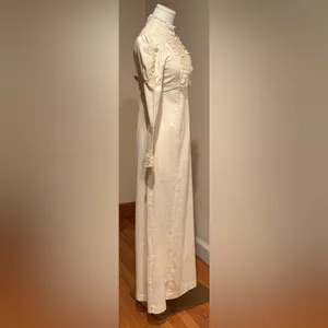 1970’s Prairie-Style Delicate Vintage Cream Puff Sleeves high neck bodice, waist thumbnail 2