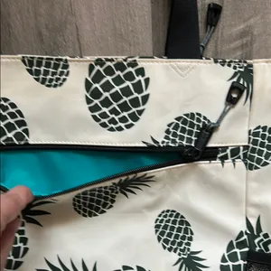 Black and White Pineapple Print Canvas Tote Green thumbnail 6