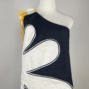 NWOT Farm Rio x Anthropologie One-Shoulder Linen Blend Flower Mini Dress Size M thumbnail 7