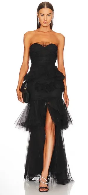 NEW NWT Michael Costello X Revolve Alai Strapless Tulle Maxi Gown In Black thumbnail 1