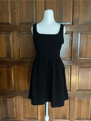 Madewell Black Swiss Dot Fit Flare Mini Dress Small S Viscose Stretch Pockets thumbnail 2