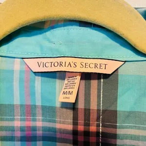 Victoria’s Secret Blue Pink Plaid Sleepshirt Long Sleeve‎ Button Front Medium thumbnail 9