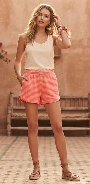 wild fable Coral Striped Pull-On Athletic Shorts thumbnail 1