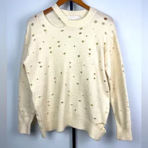 ASTR The Label Cream Knit Distressed Torn‎ Pullover Sweater thumbnail 1