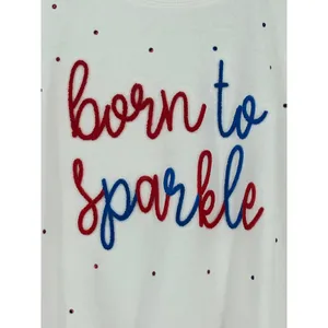 Peach Love Born To Sparkle Dress Womens Medium White Red Fourth‎ of July Festive thumbnail 4