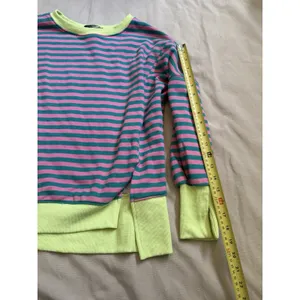 Trendy Queen Pink And Teal Striped Crew Neck Sweatshirt Women's Size S thumbnail 2