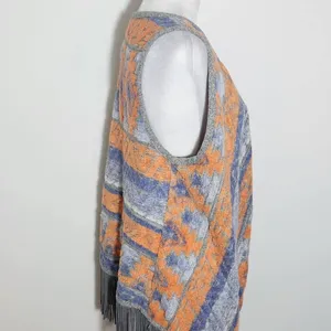 INC International Concepts Gray and Orange Aztec Vest with Fringe Size Medium thumbnail 5