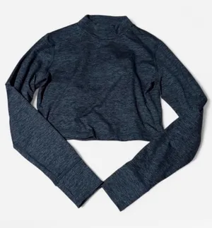aerie Cropped Mock Neck Long-Sleeve Top in Dark Heather Gray thumbnail 1